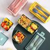 With Fork and Spoon Microwave Bento Boxes Double Layer Dinnerware Set  Office Worker