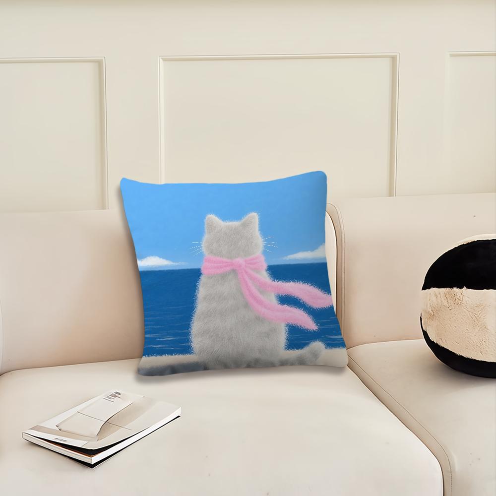 Cartoon Pink Scarf Kitten Cute cushion cover Pillow Cover Decoration Room Home Sofa living Office Car Nordic Simplicity