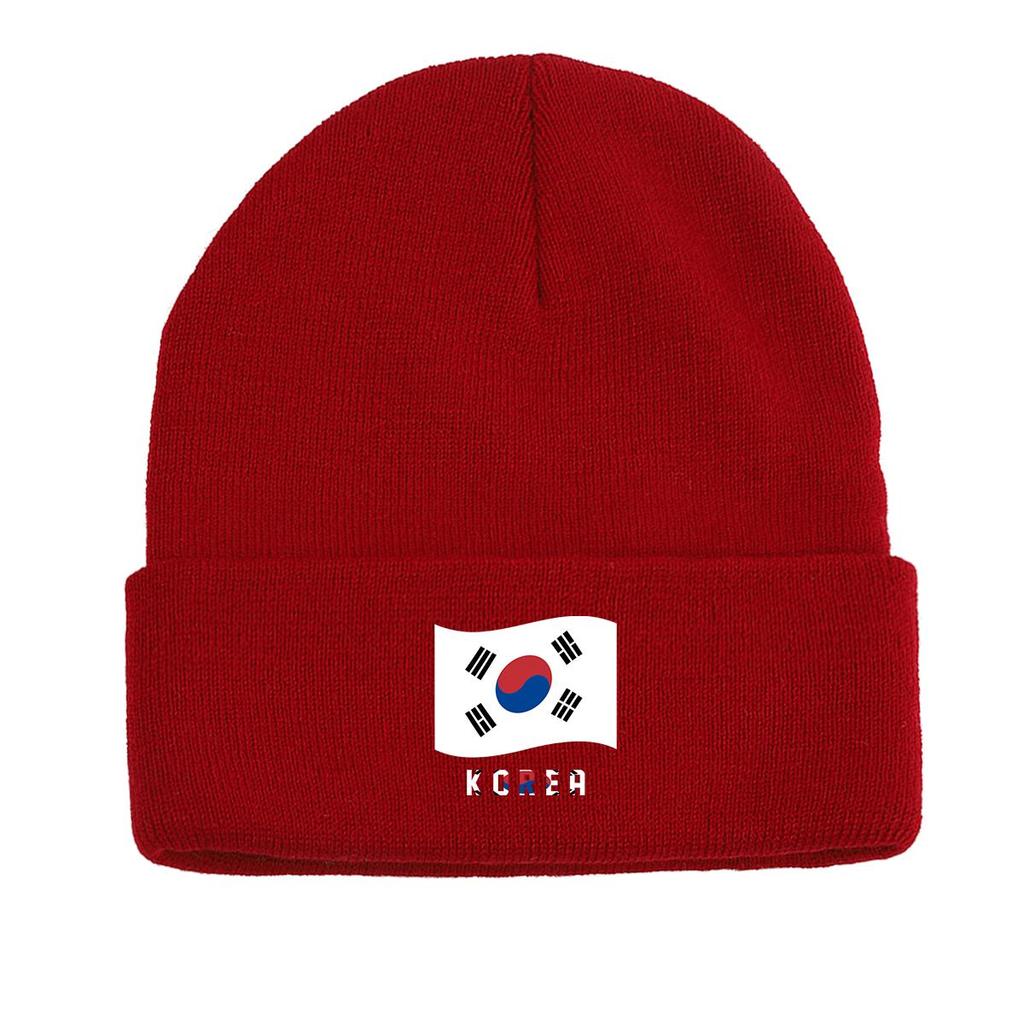 Flag of South Korea Warm Knit Cap Beanie, Patriotic Man Cap Cozy Cuff Headwear Gorro Knitted Cap Beanie