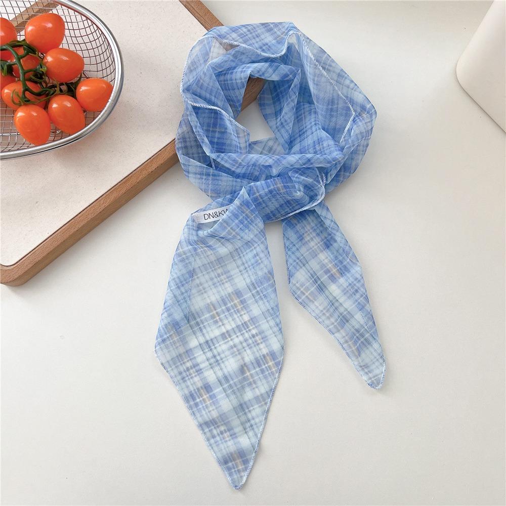 Bow Ties Plaid Pattern Long Silk Scarf Cravat Printed Flower Scarf Wrap Hair Band Long Ribbon Scarves Neckerchief Decoration