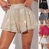 Women Sequin Shorts Elastic High Waist Loose A-line Pure Color Ultra Short
