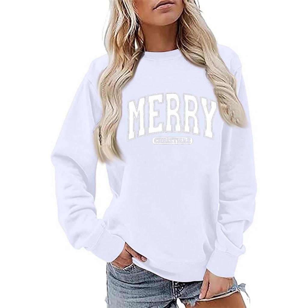 Women's Fashion Long Sleeve Christmas Printed Round Neck Loose Pullover Sweater Top