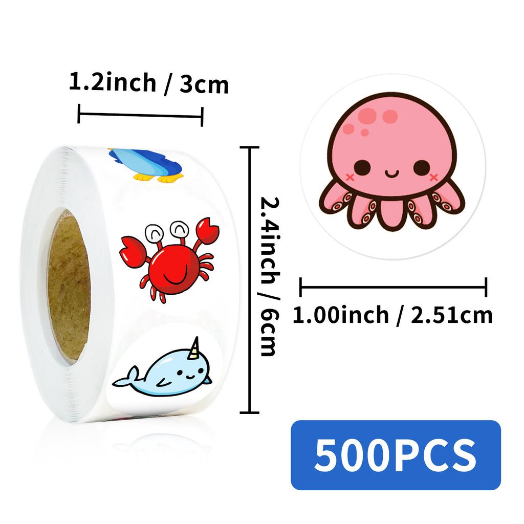 500 Sheets/Roll Underwater Creatures Graffiti Stickers Children Reward Cartoon Stickers