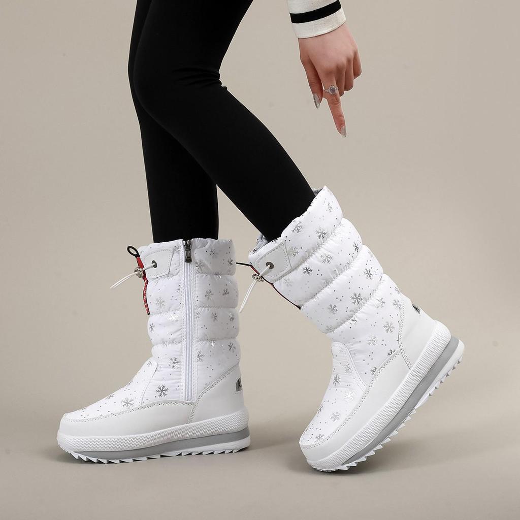 2025 Women's Winter High-Top Snow Boots: Non-Slip, Comfortable, Drawstring Closure, Plus Velvet, Thick Sole