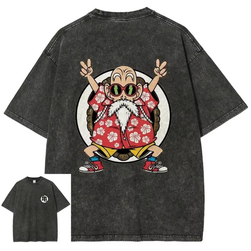 Dragon Ball Anime Master Roshi Graphic T‑Shirt Washed Men Summer Harajuku Retro Streetwear Casual Oversized Cotton Tee Tops