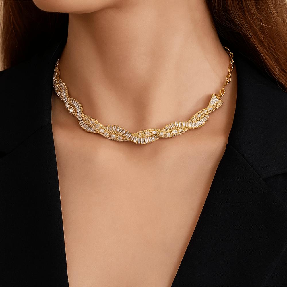 Multi-Row Geometric Crystal Choker Necklaces Luxury Trendy Weave Necklaces  Fashion Accessories