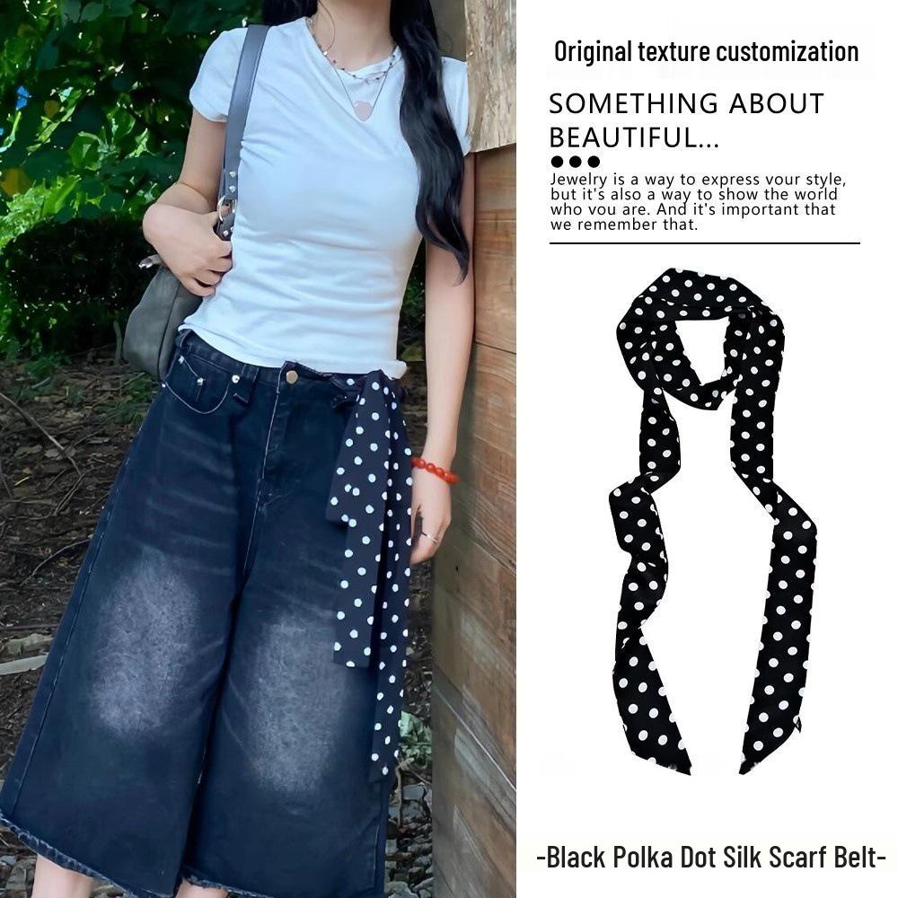 Пикантная девушка Красный в горошек шелковый шарф Пояс/шейная лента Аксессуар