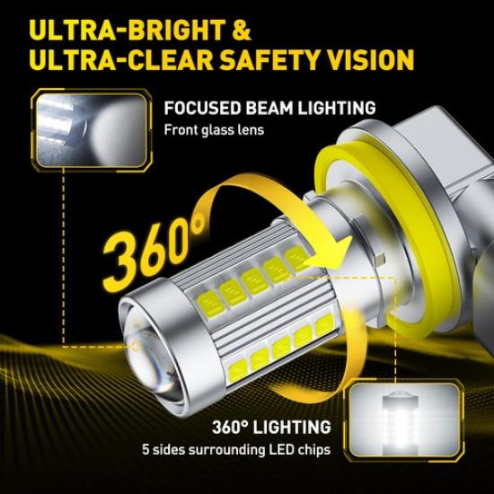 4PC  H11 LED Headlight Fog Bulbs White Low Beam Conversion Kit Bright 6G27