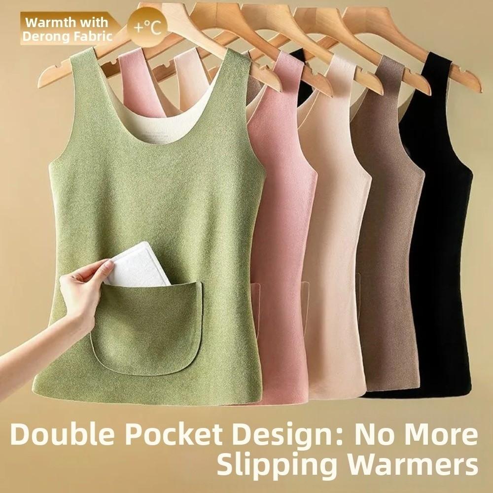 Sleeveless Thermal Underwear Camisole Double Pockets Thermal Tops Autumn Winter