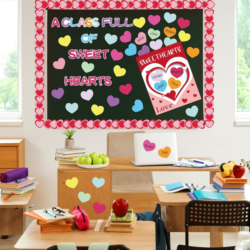 Valentine's Day Love Heart Bulletin Board Decrations Class Cut-Outs Pink Border Valtes Party Supplies Shool Classrom Wall Door Decorl