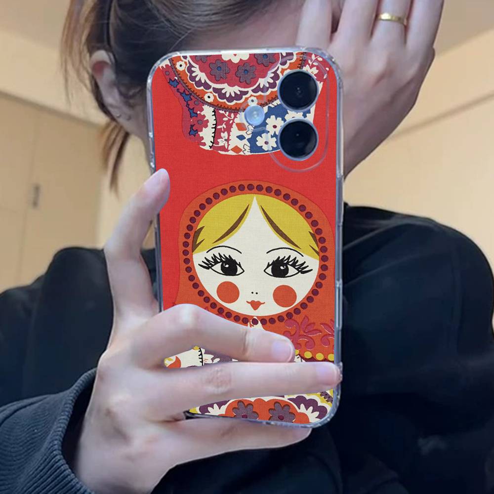 Russian Traditional Transparent Phone Case For iPhone 17 16 15 11 12 13 14 Pro Max Mini Soft TPU Silicone Plus