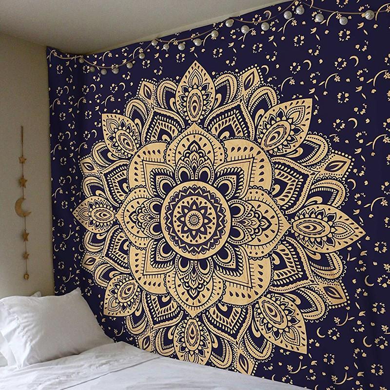 Black White Mandala Tapestry Bohemian Indian Floral Pattern Wall Hanging for Bedroom Living Room Dorm Decor Washable Wall