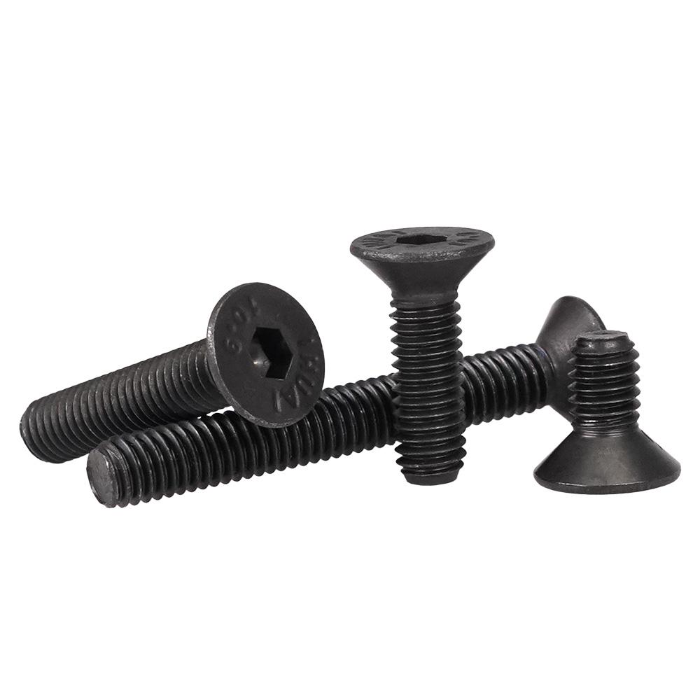 Grade 10.9 Carbon Steel Black Countersunk Flat Head Hex Bolt Nut Kit Electric Machine Screws Hexagon Allen Bolts M2 M3 M4 M5 M6