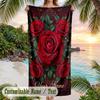 Roses Elegance 4 Theme Quick Dry Beach Towel Custom Name Text Print Large Sand Resistant Towel Beach Vacation