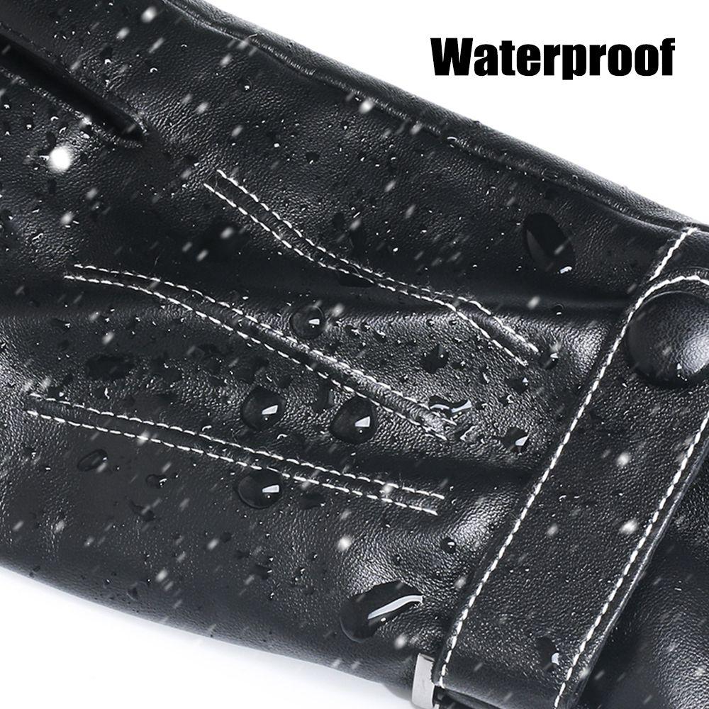 Men's Windproof Waterproof Leather Gloves Fleece Thermal Driving Gloves Touch Screen