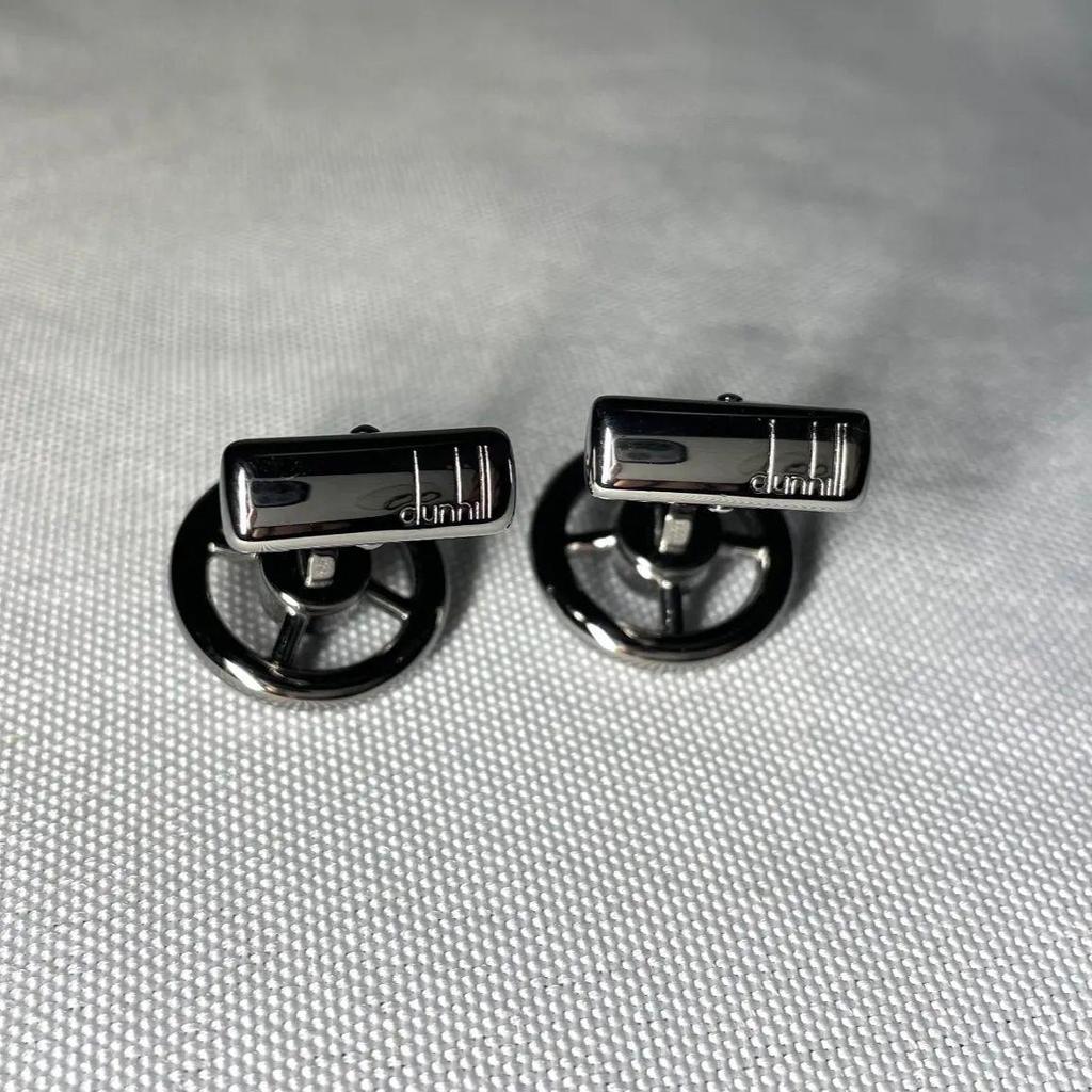 Б/У Хорошее Состояние Редкие Запонки Dunhill Вращающаяся 3D Ручка Овальные Запонки Пуговица Хром Серебро