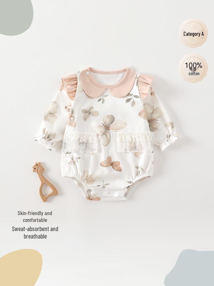 Осенний боди-платье принцессы с длинным рукавом для девочек - Хлопковый комбинезон для новорожденных, ползания