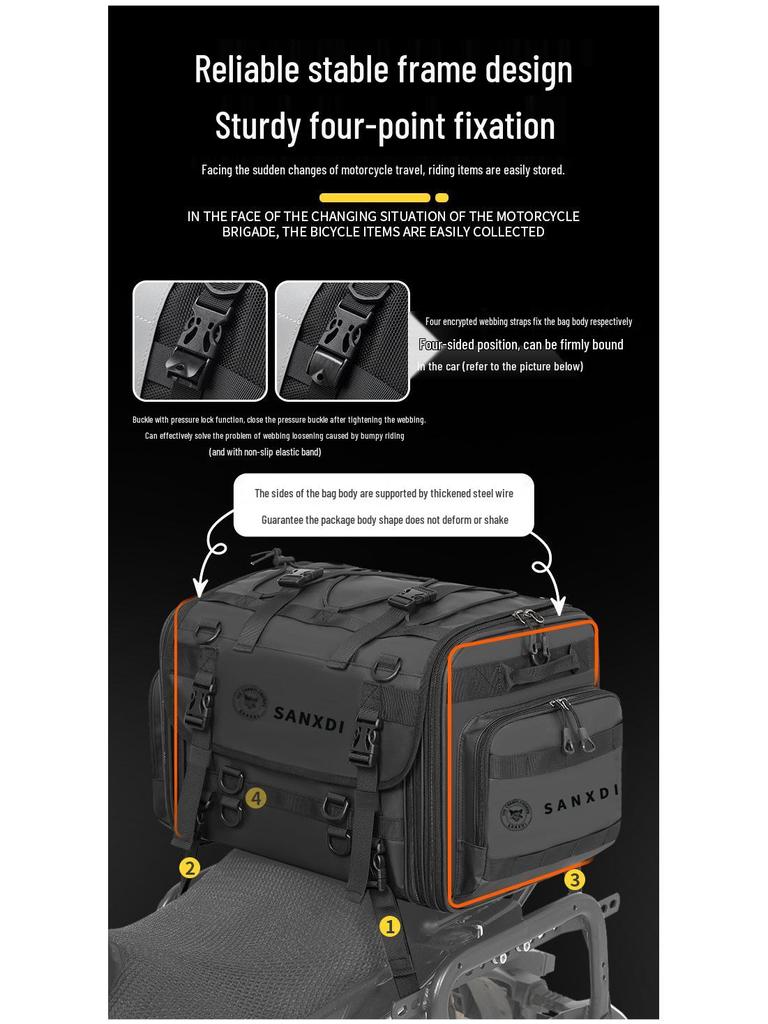 SANXDI Большой задний багажник для мотоцикла - Расширяемая, Сумка на хвост для дальних поездок