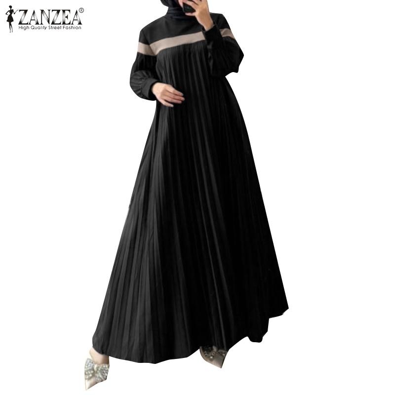 ZANZEA Женское повседневное платье с длинным рукавом в стиле пэчворк, свободное, плиссированное