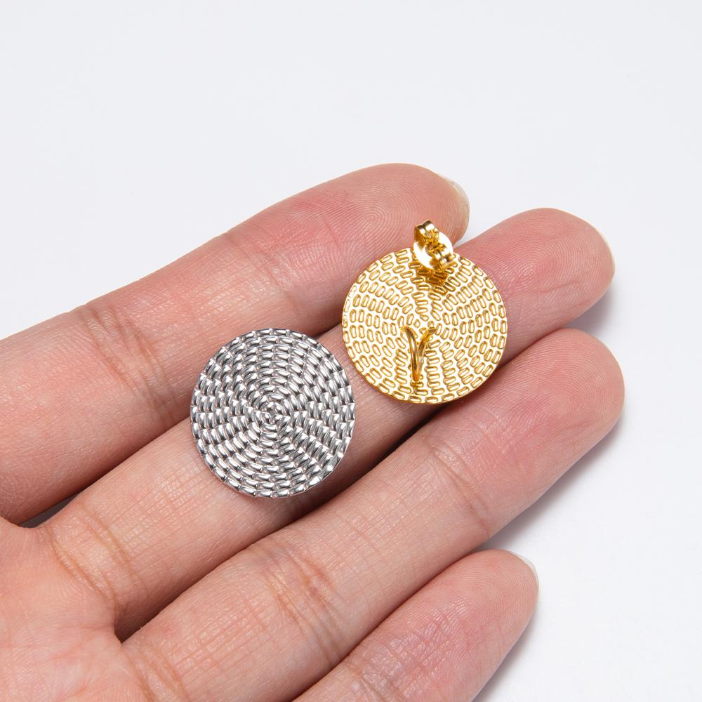 10pcs Stainless Steel Bohemian Earring Base Embossed Round Ear Studs with Pendants Connector Ring Plugs for Jewelry Making DIY