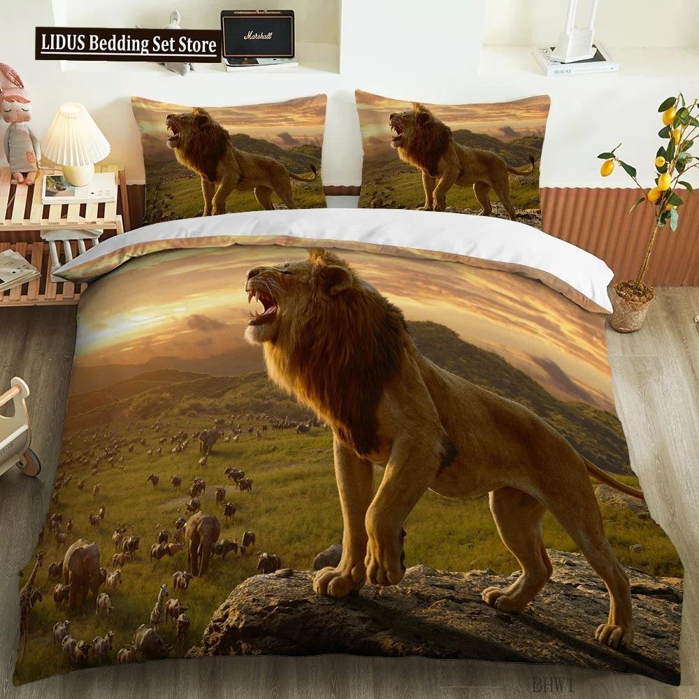 Комплект пододеяльника Тигр Лев Леопард Тема Животные 3D Комплект постельного белья Размер Кинг Куин Для Детей Мальчика Девочки Подростков Полиэстер Чехол для одеяла