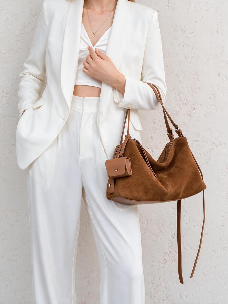 New Matte Cowhide Tote Hobo Underarm Bag for Women, Versatile Large Capacity Shoulder Crossbody Handbag