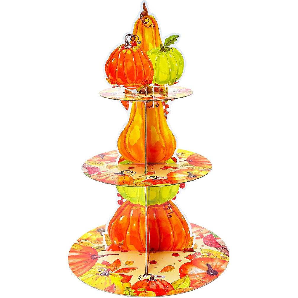 Gistome 3-Tier Thanksgiving Turkey Cupcake Stand – Autumn Harvest Dessert Display Holder for Fall Party Table, Friendsgiving, and Thanksgiving