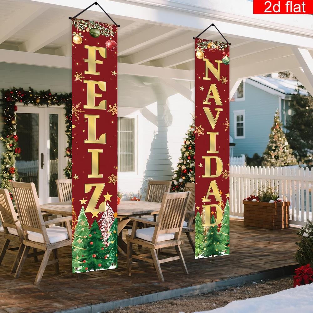 Merry Christmas Porch Sign Trees 1 Pair Indoor Outdoor Decor