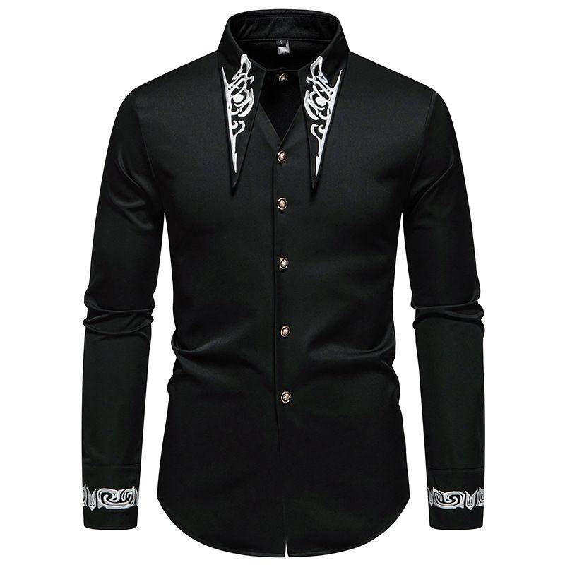 Men's Casual Fashion Embroidered Shirt Shirt Slim Long Sleeve Embroidery