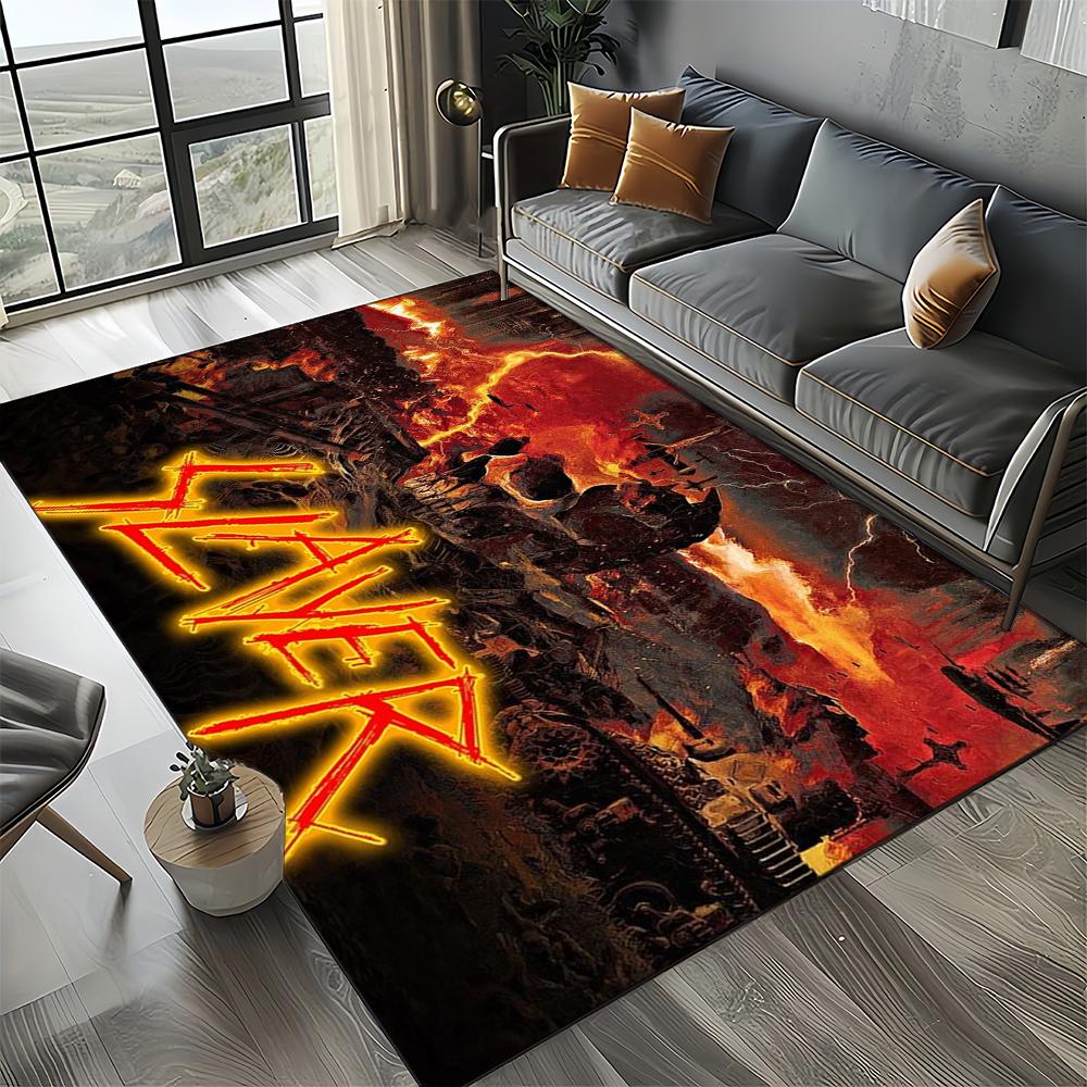 3D Retro Band Slayer Heavy Metal Rcck Sign Carpet Rug for Living Room Bedroom Home Sofa Decoration,Kid Play Non-slip Floor Mat