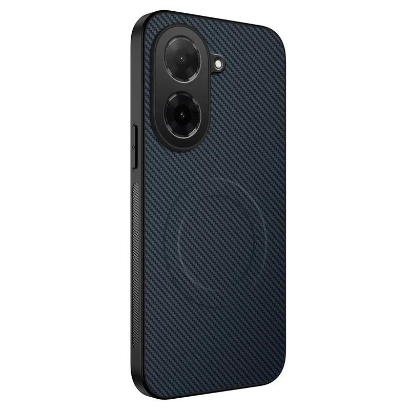 Carbon Fiber Texture Phone Case For Poco C61 C75 C65 C71 Magnetic Wireless Charging Shockproof Matte Silicone Soft Cover Cases