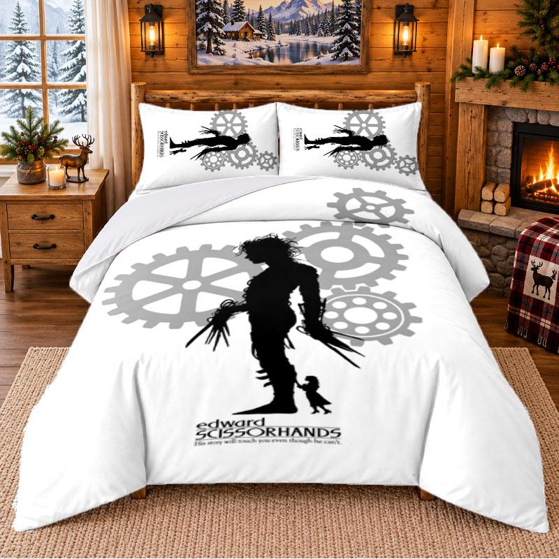 Edward Scissorhands Pattern Bedding 3Pcs Set Bed Sheet And Pillowcases For Indoor Bedroom