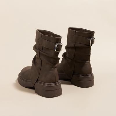 Ретро брюки ботфорты на платформе ботинки Мартин женские 2025 новые ботинки в британском стиле круглый носок толстый каблук короткие ботинки