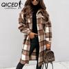 Women's Fashion Casual Autumn Winter Plaid Print Long Sleeve POLO Neck Cardigans