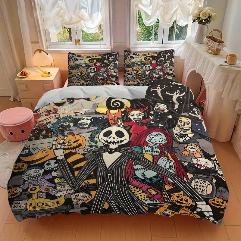 3pcs The Nightmare Before Christmas Theme Bedding Set, Including 1 Quilt Cover and 2 Pillow Shams, Without Filling, Soft and Comfortable Hom