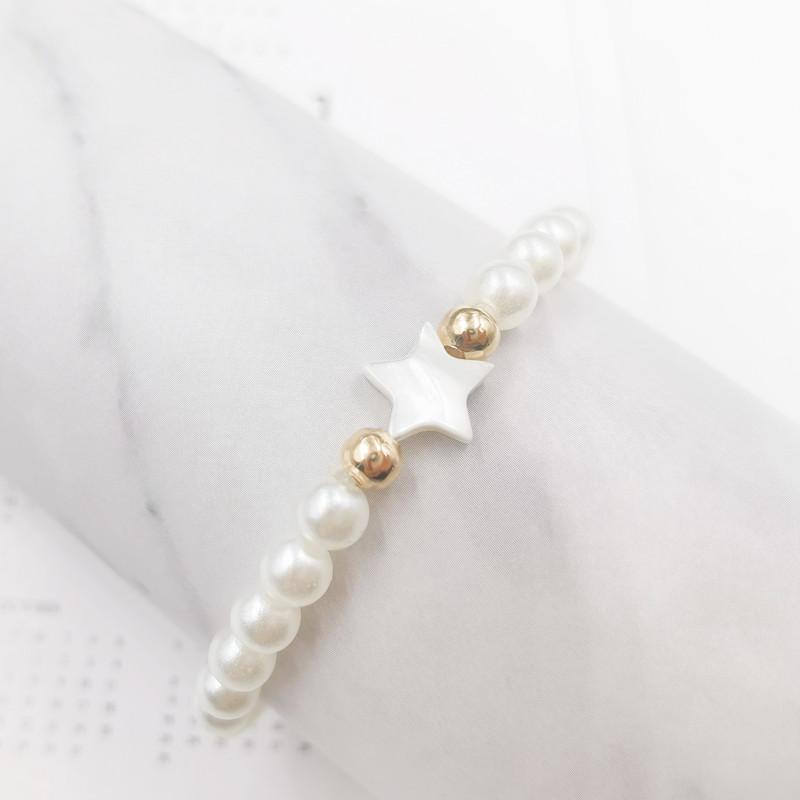 New Fashion Shell Heart Star Cross Charm Bracelet For Women Luxury Simulated Pearl Elastic Bracelet Pulseras Mujer Jewelry