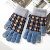 Winter New Full Finger Touch Screen Women's Warm Knitted Woolen Gloves with Checkered and Fleece Interlaced Fingers for Cycling To Keep Warm