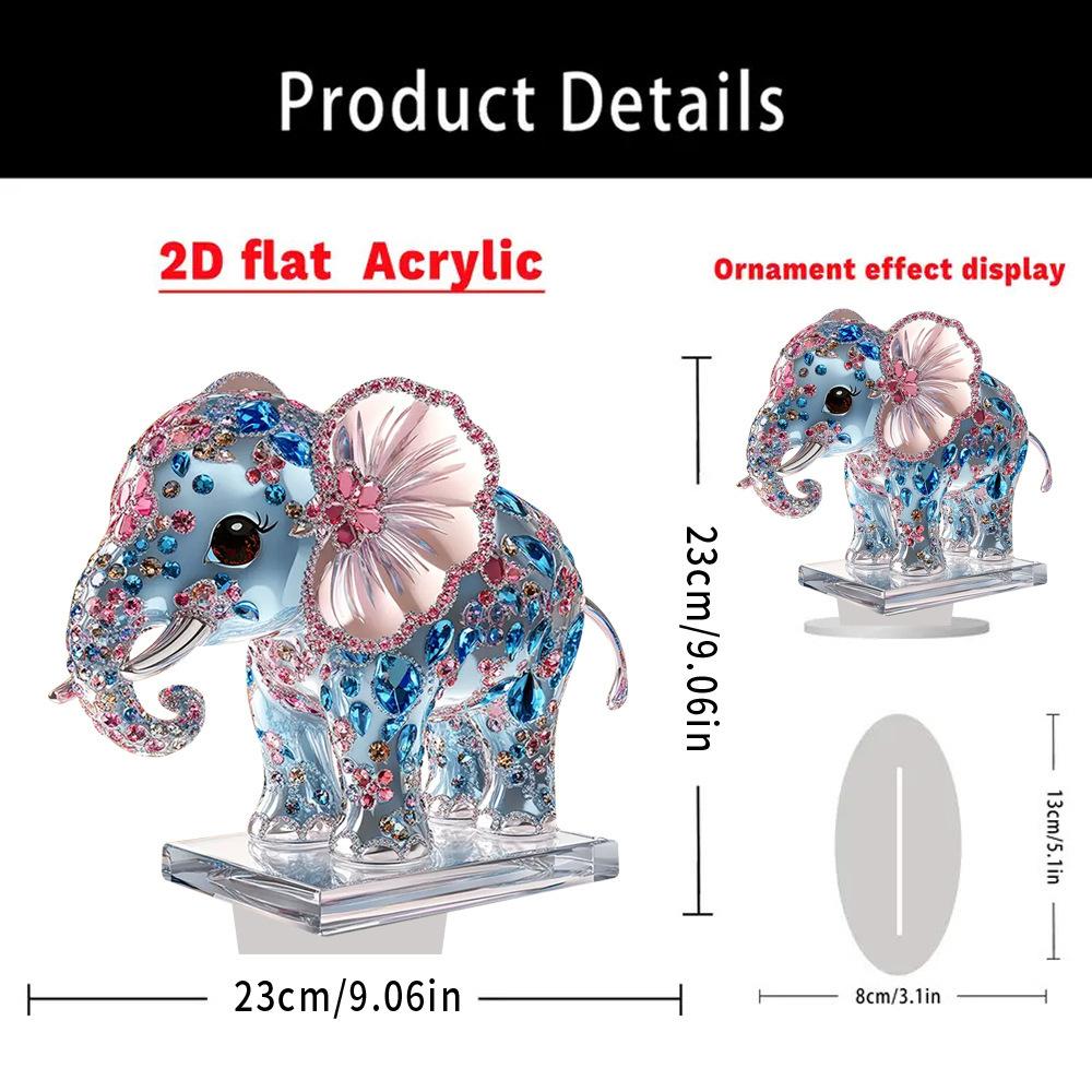 Cartoon Blue Pink Elephant 2D Acrylic Home Living Room Bedroom Tabletop Ornament Assembly Props Ornament