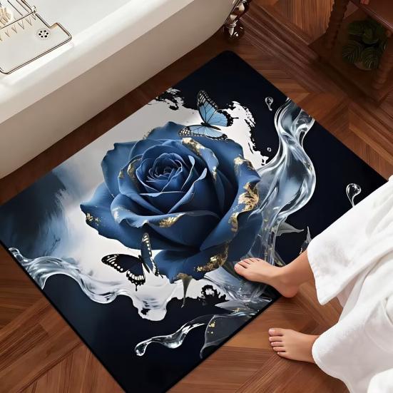 Yousheng 3D Коврик для пола с розой, Цветочный узор, Нескользящий коврик для ванной, Реалистичная роза и бабочки, Коврик для ванной для прихожей, спальни, гостиной