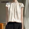 Summer Women's Silk Half High Neck Wooden Ear Side Design Solid Colour T-Shirt Top Camisole Short-sleeved Top