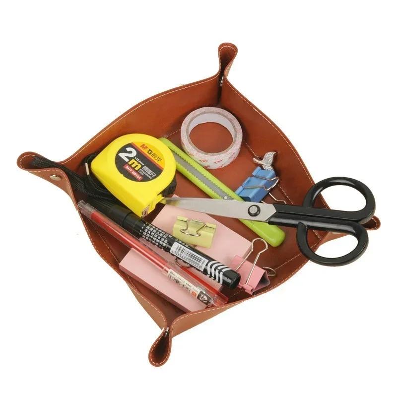 Креативный складной поднос из искусственной кожи для хранения вещей, ящик для хранения ключей, закусок, органайзер для офиса, школы