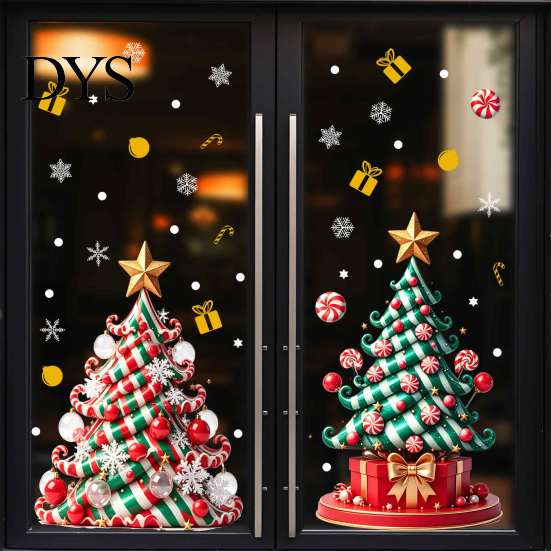 Набор стикеров «Конфетная полоска» для елки, Рождественские наклейки на окна, Наклейки на стены «Снежинка», Водонепроницаемые, Легко снимаемые, Графика из ПВХ, Съемные наклейки на стекло для дома