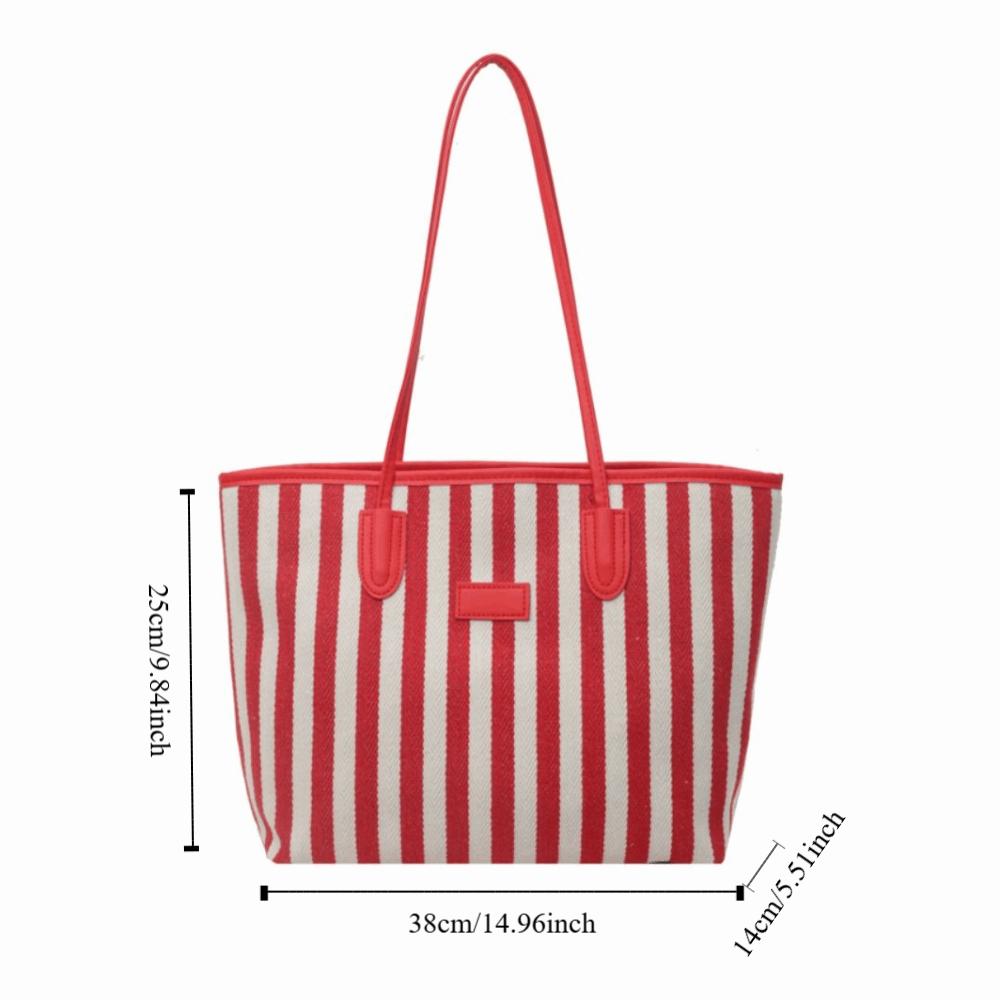 Zipper Shoulder Bag Korean Style Shopping Handbag Casual Stripe Canvas Tote Bag  Girls