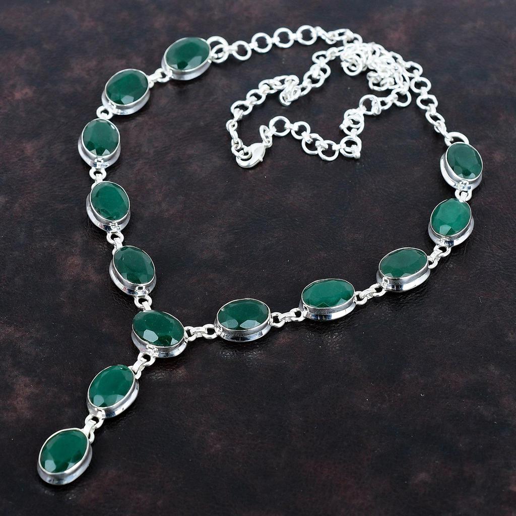 Faceted Zambian Emerald Gemstone Necklace Elegant Jewelry 925 Sterling Silver Adjustable Chain Necklace Handmade Boho Necklace Wedding Gifts