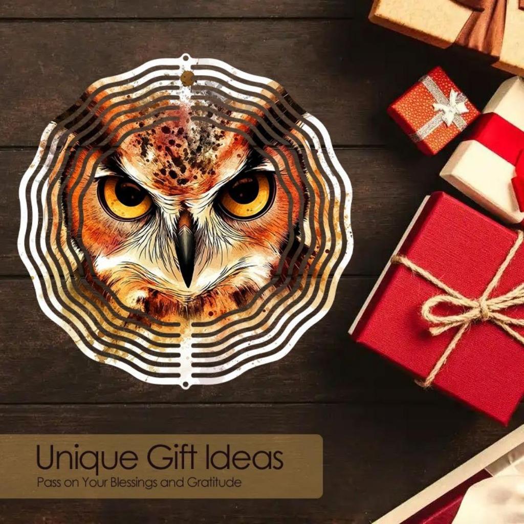 2D Owl Mandala Wind Chime Rotating Metal Art Decor for Garden Patio Yard Outdoor Home Decoration