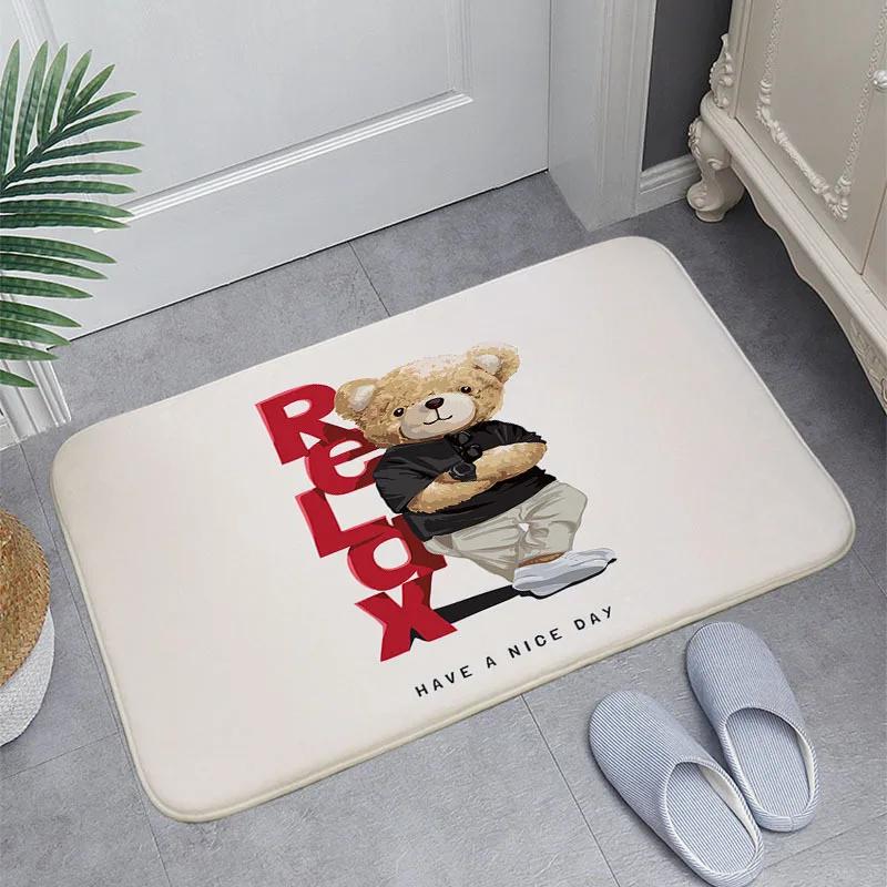 Adorable Cartoon T-Teddy Bear Carpets Welcome Rug Bedroom Leisure Area Carpet Sofa Soft Floor Mat Bedside Non-slip Rugs Doormat
