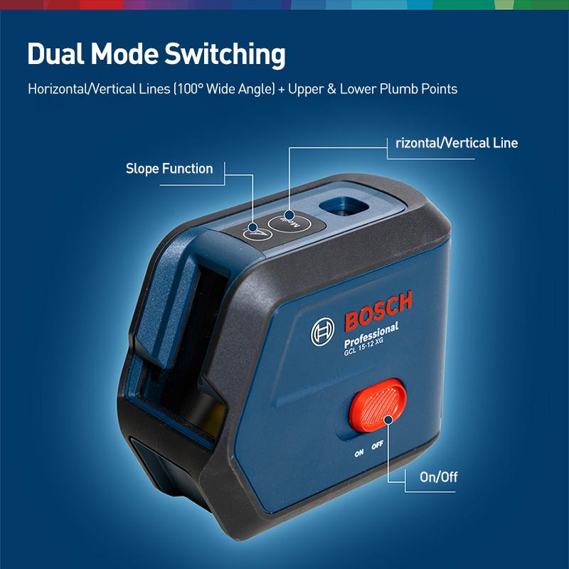 Bosch Лазерный уровень GCL 15-12 XG Комбинированный точечный и линейный лазерный уровень с зеленым лучом