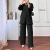 2023 Autumn/Winter Women's Long-Sleeve Top & Wide-Leg Pants Solid Color 2-Piece Casual Sportswear Set