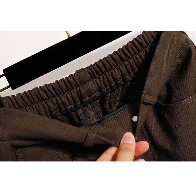 DIMANAF 2025 Осень Зима Женские Брюки Большого Размера Толстый Флис Повседневные Женские Длинные Брюки Оверсайз Свободная Одежда