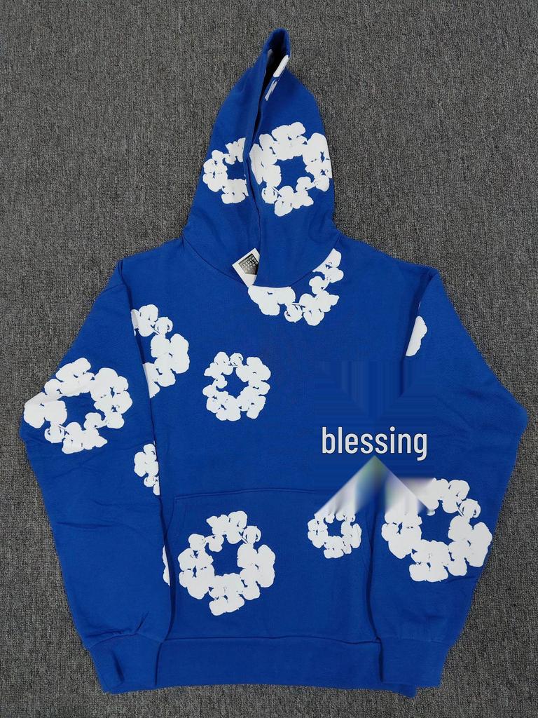 Худи из плотного хлопкового денима с цветочным принтом - Модная американская уличная куртка для мужчин